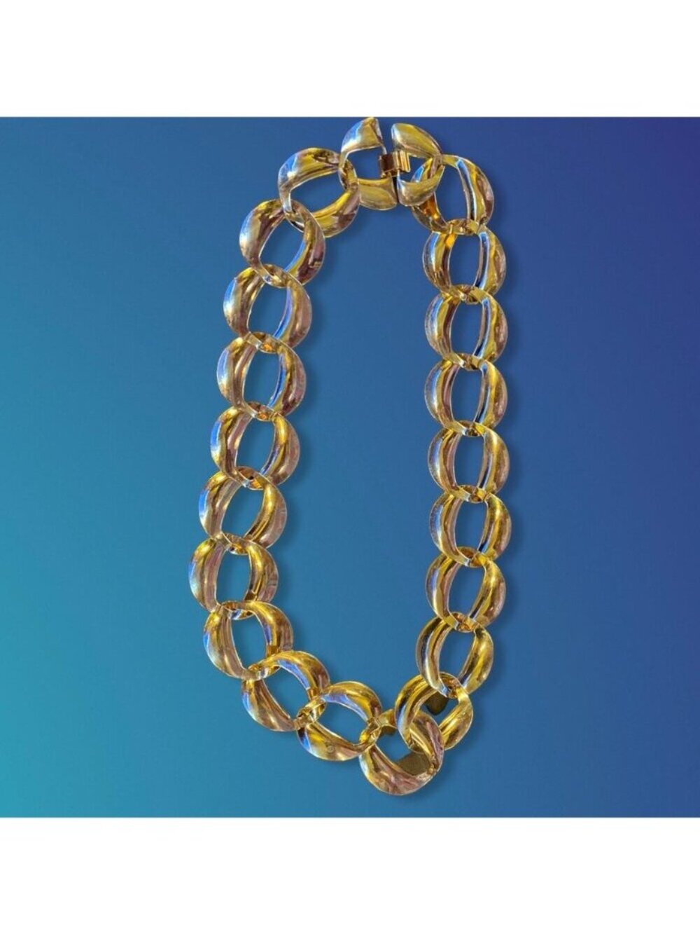 Chunky Gold-Tone Oval Link Necklace Bracelet Statement Jewelry Modern Accessory - Picture 6 of 8